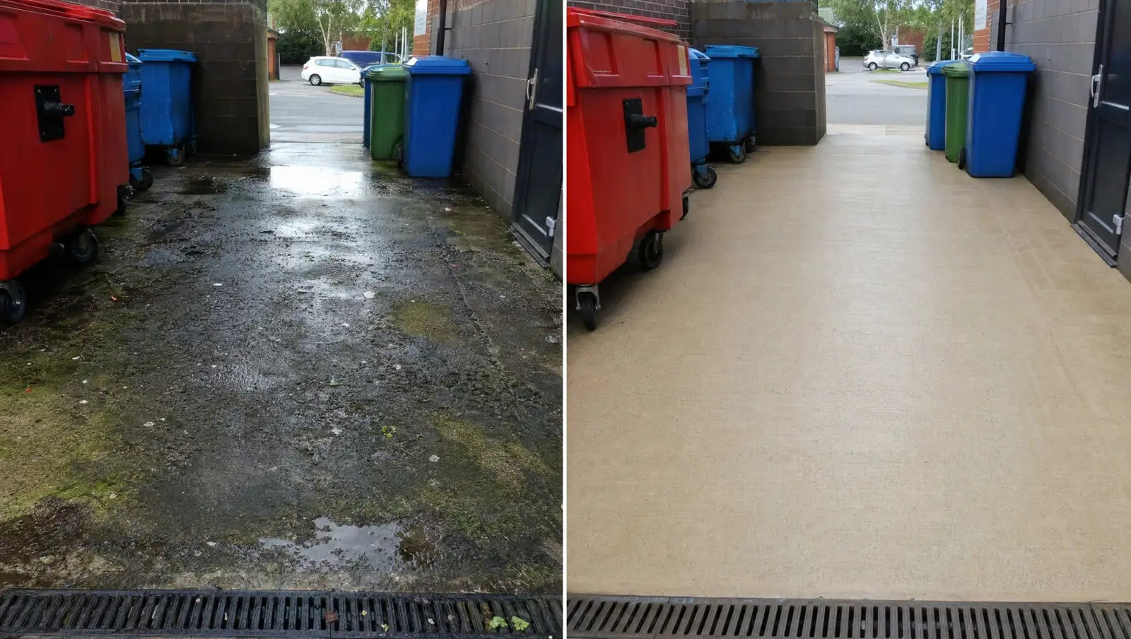 Commercial bin yard cleaning before and after