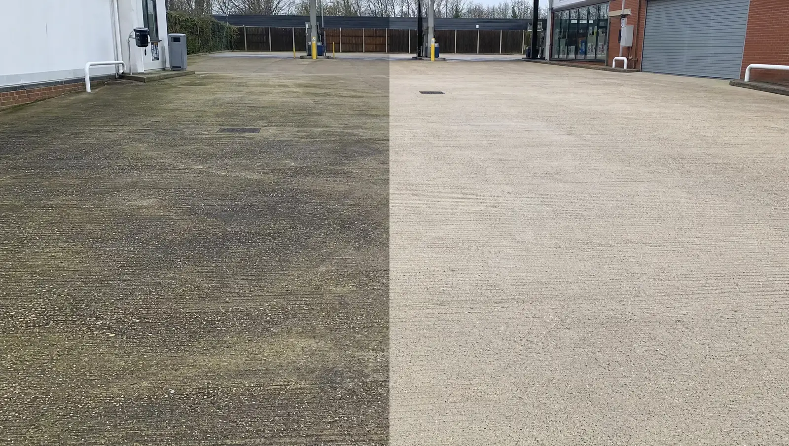 Commercial forecourt pressure washing before and after