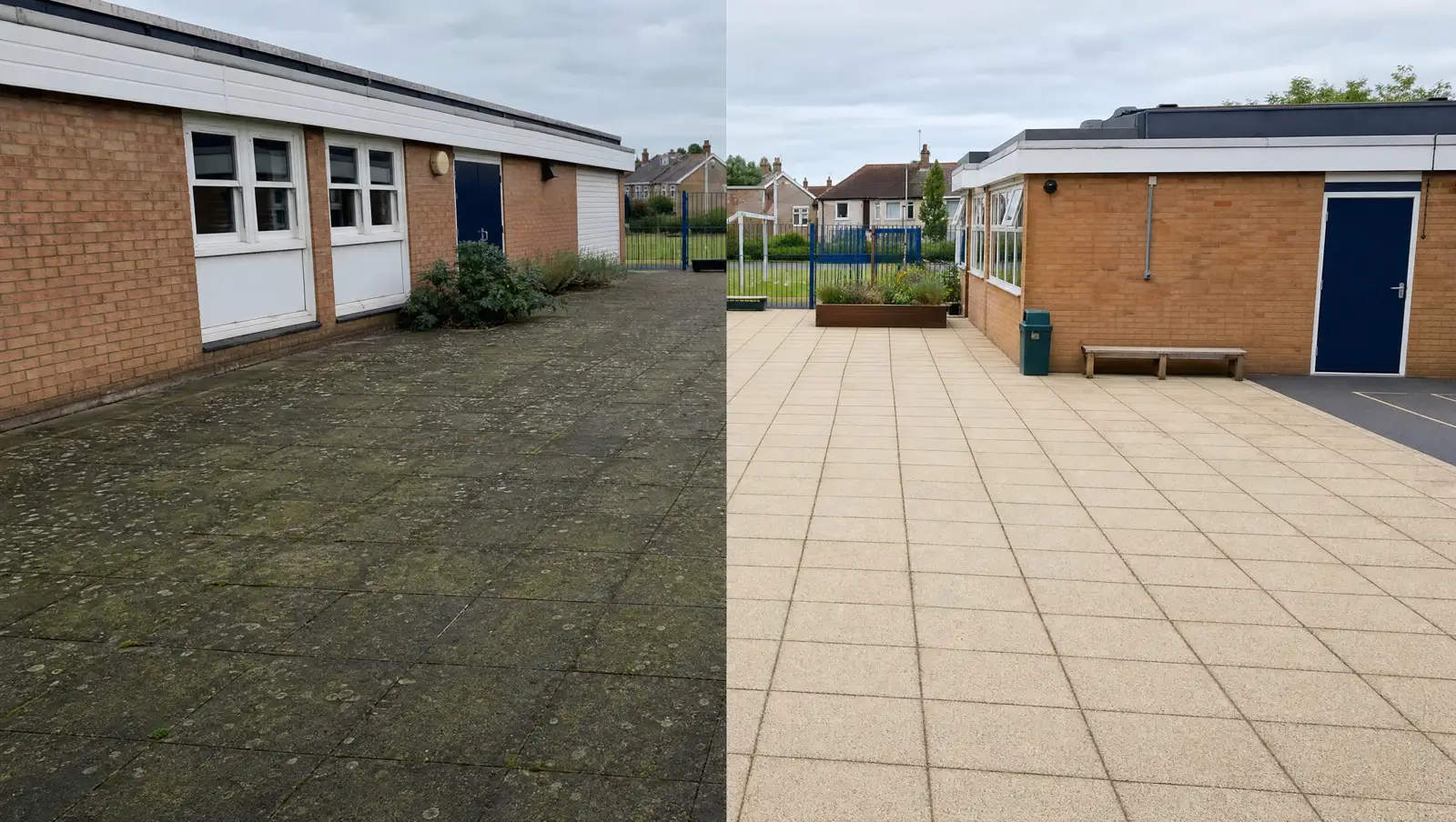 School courtyard pressure washing before and after