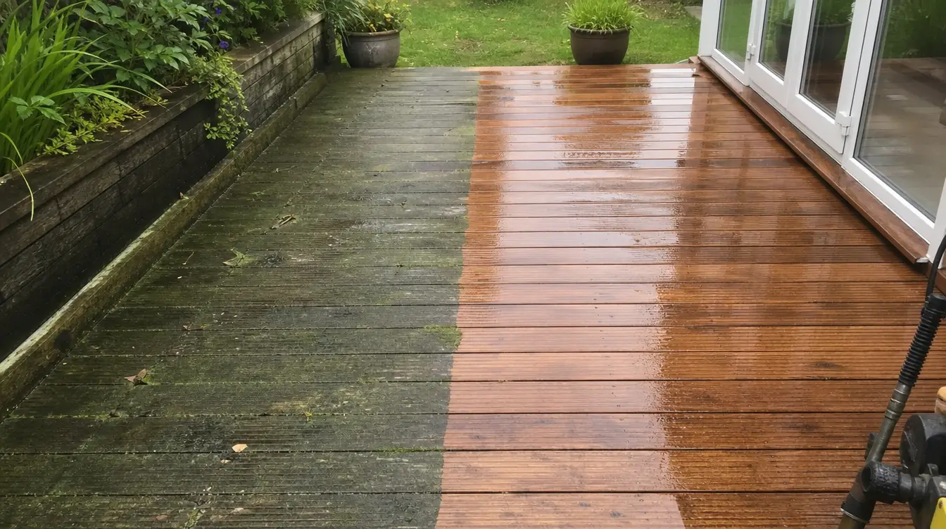 Decking cleaning before and after
