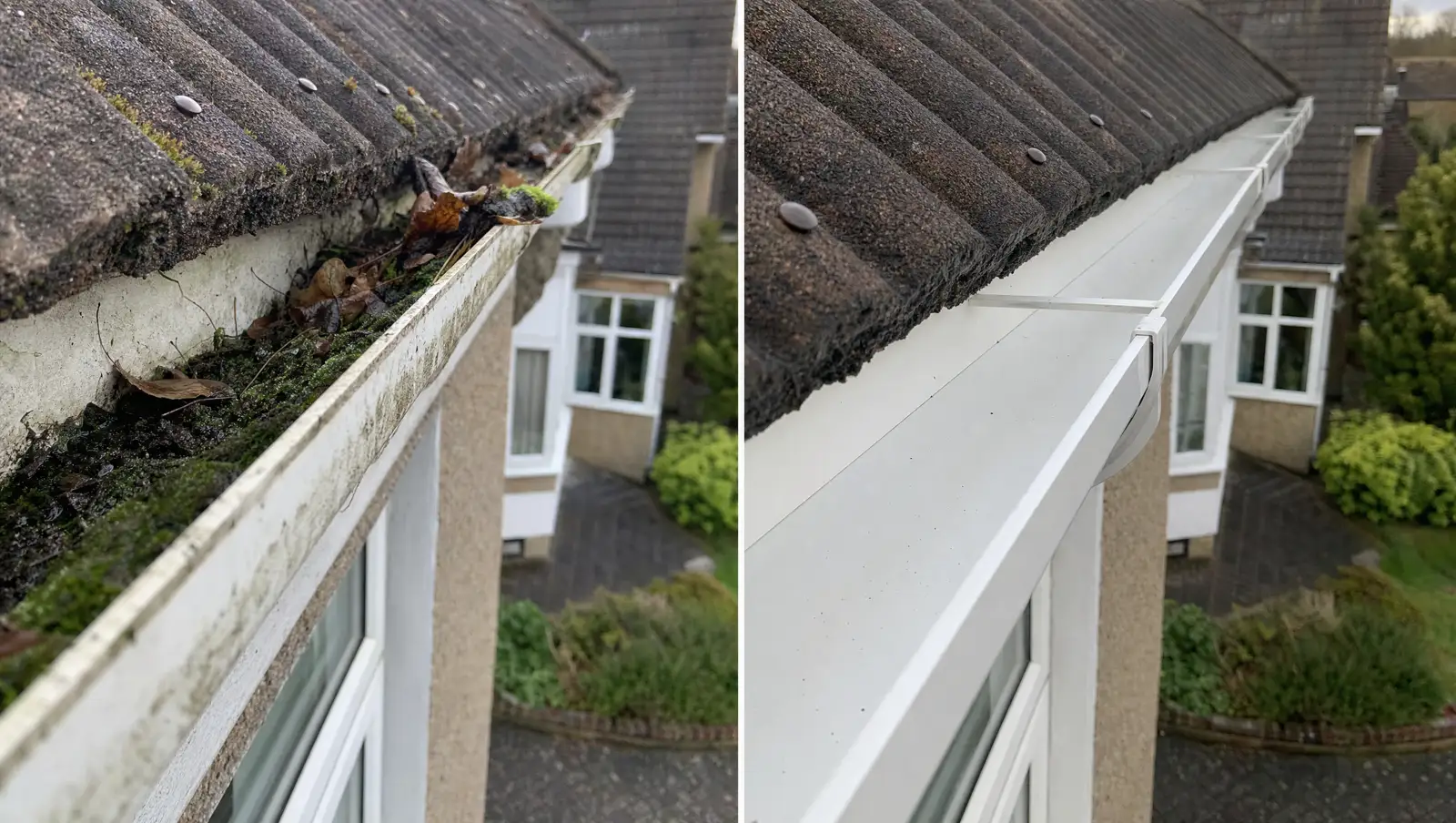 Guttering cleaning before and after
