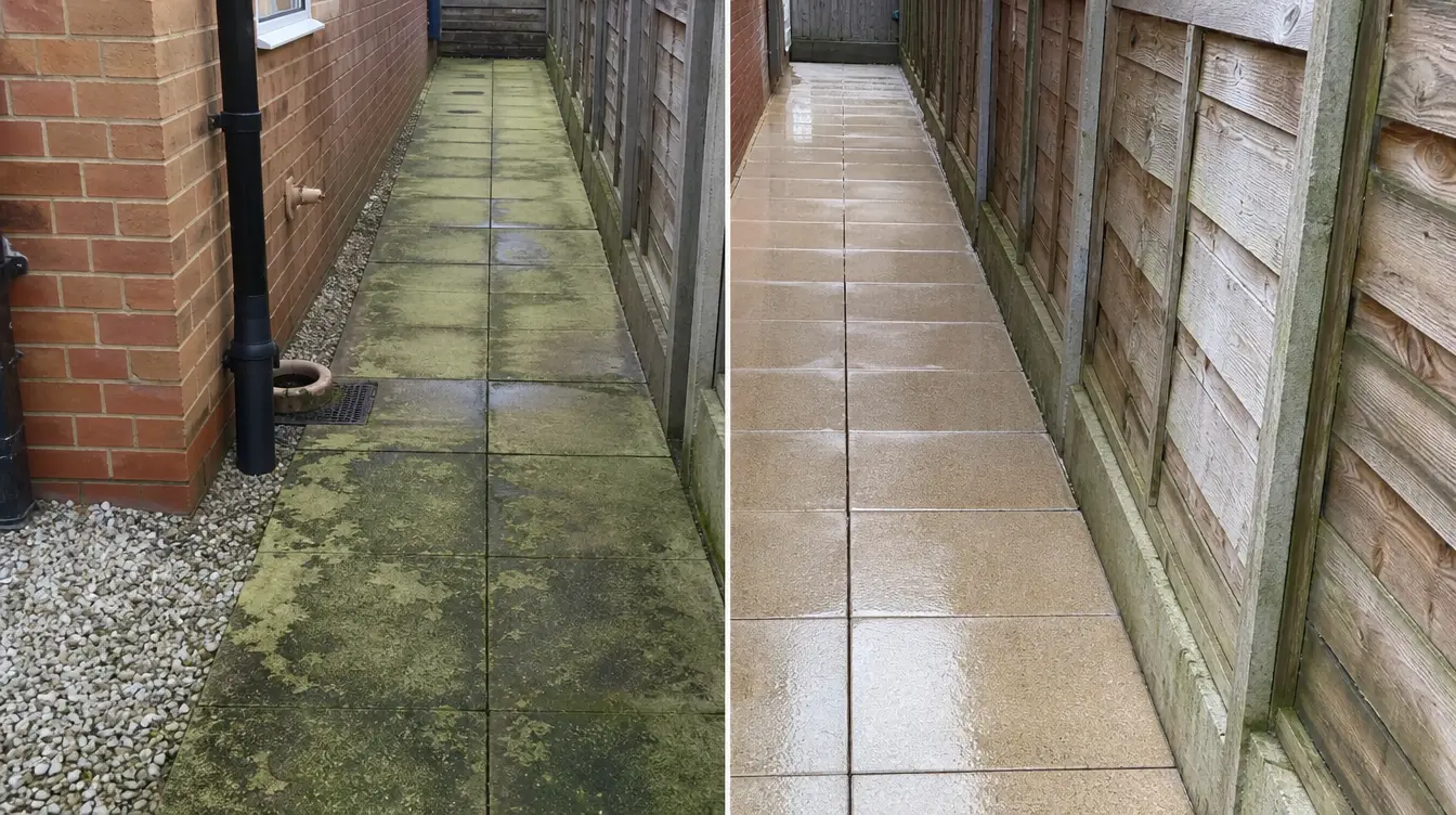 Side path pressure washing before and after