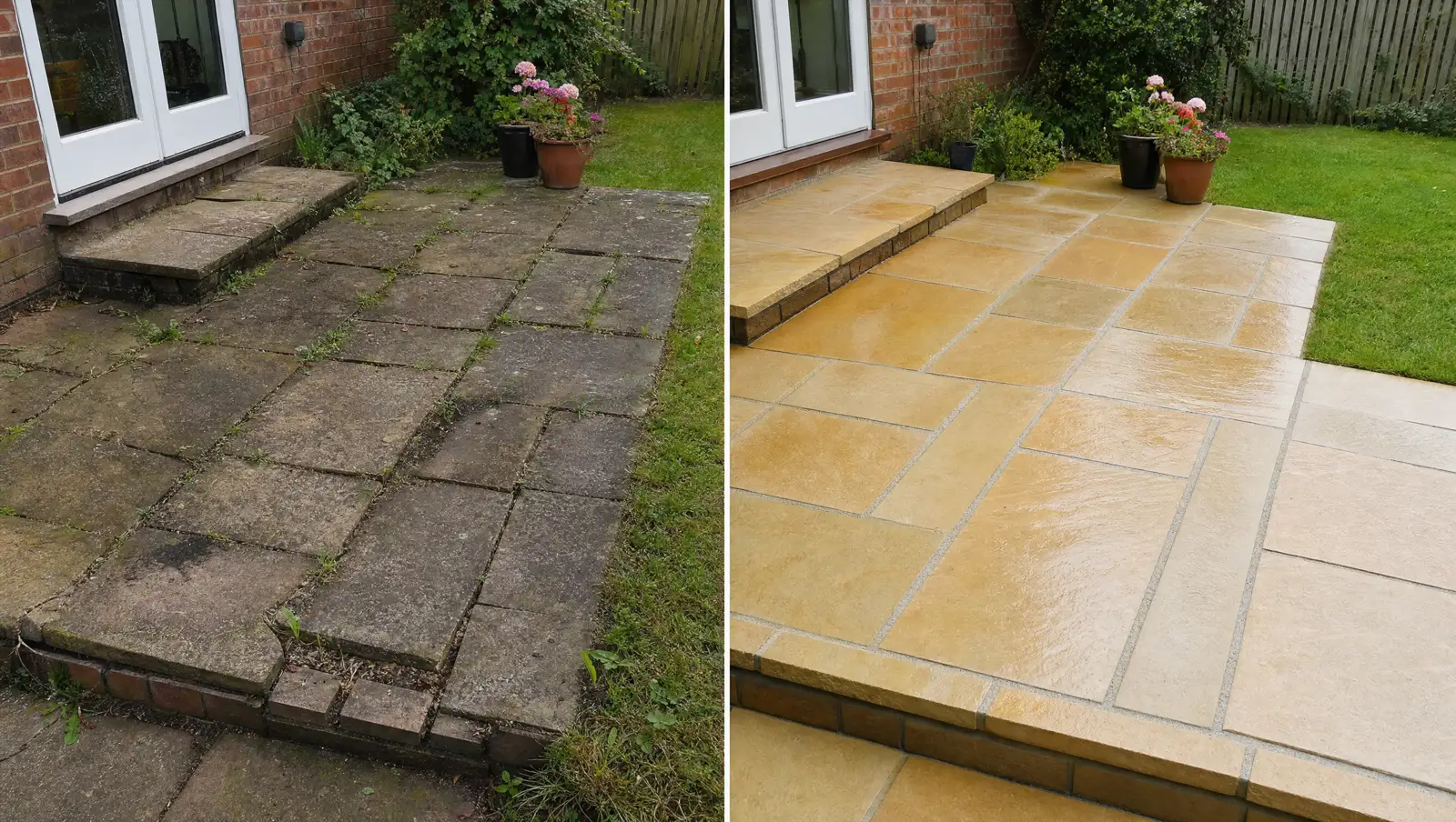 Patio repair before and after